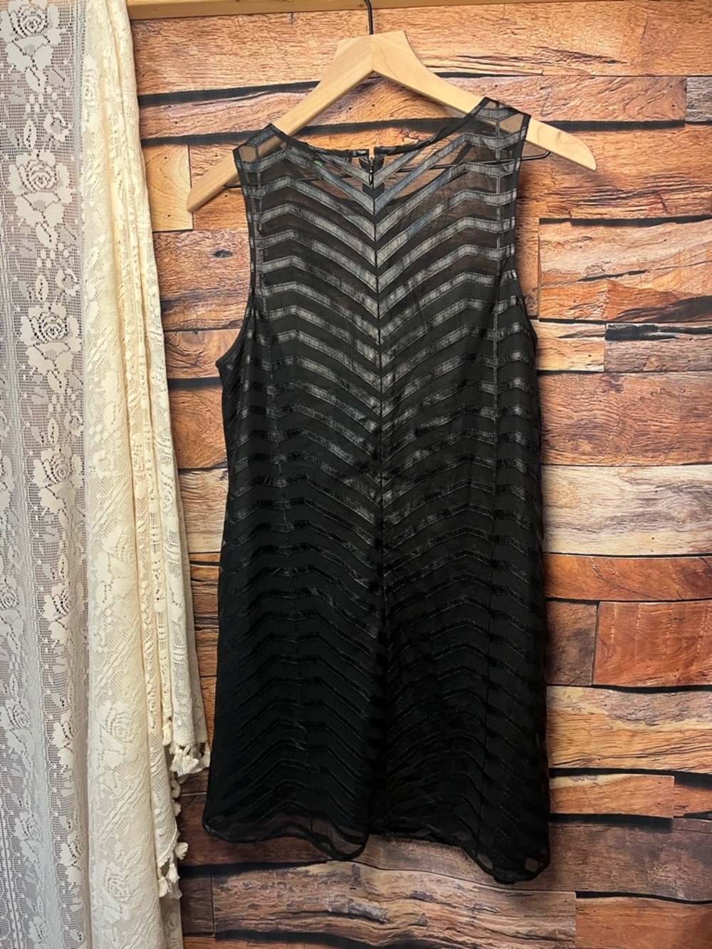 Guess Black Faux Leather Chevron-Striped Sleeveless Mini Dress (rack) - Picture 8 of 9